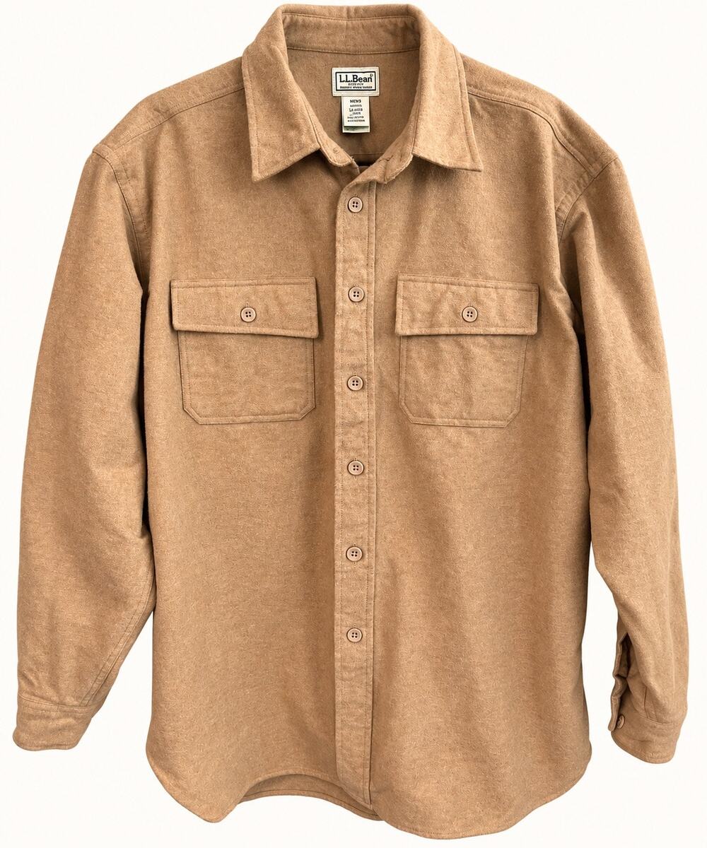 L.L.Bean Men’s Chamois Cloth Flannel Shirt Tan Beige Large Regular